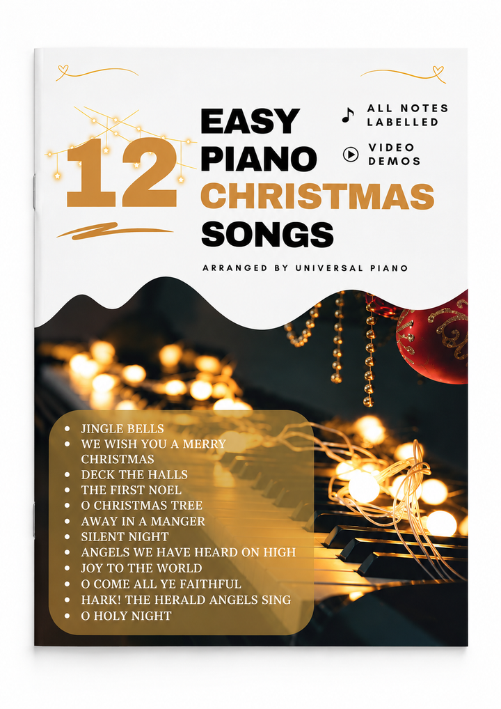 12 easy piano christmas songbook on white background