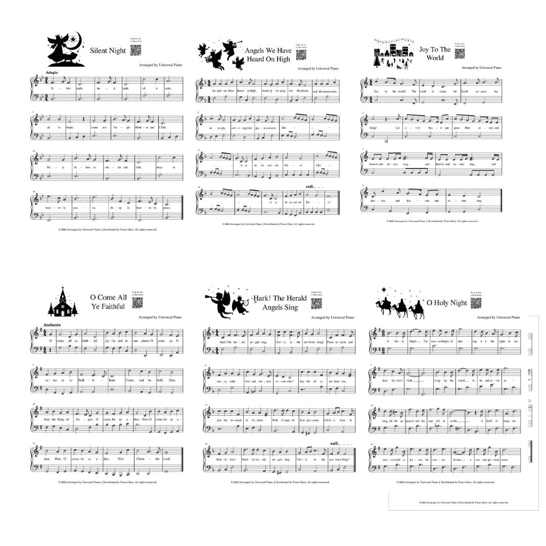 Christmas Piano Songbook – 12 Easy Songs with Notes & QR Video Tutorials