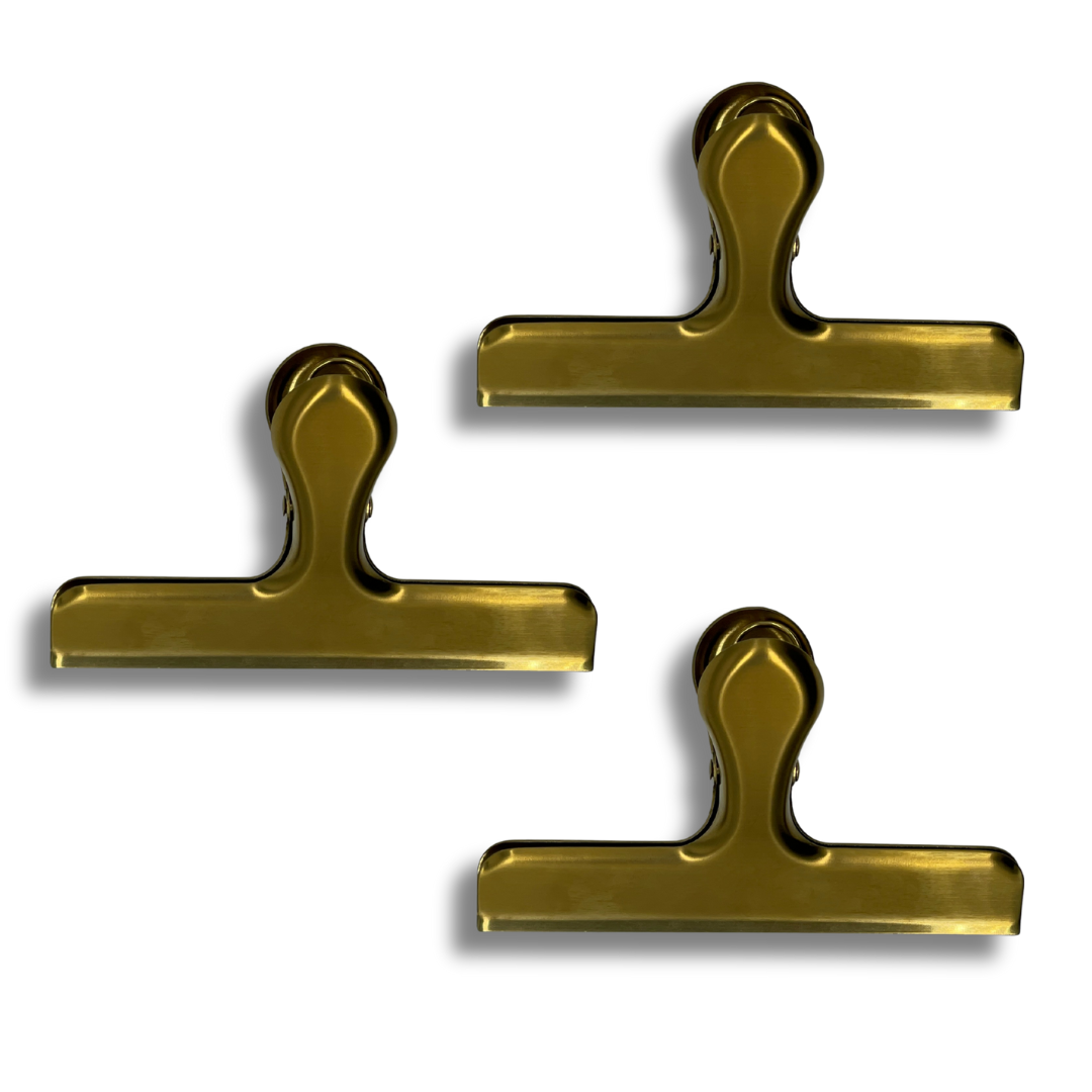 Gold stainless steel sheet music clip for musicians, shown on white background — durable, elegant page holder to keep sheet music in place during practice or performance.